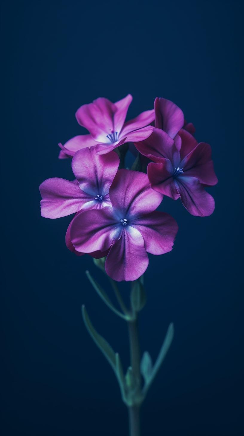 a beautiful Phlox flower on a dark blue gradient background, flickr, whimsical minimalism, wollensak 127mm f/4.7 ektar, national geographic photo